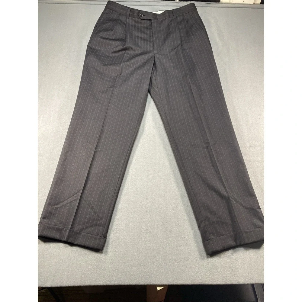 Jones of New York Mens Suit Black Pin Stripe‎ Wool Coat Size 42R Pants Read